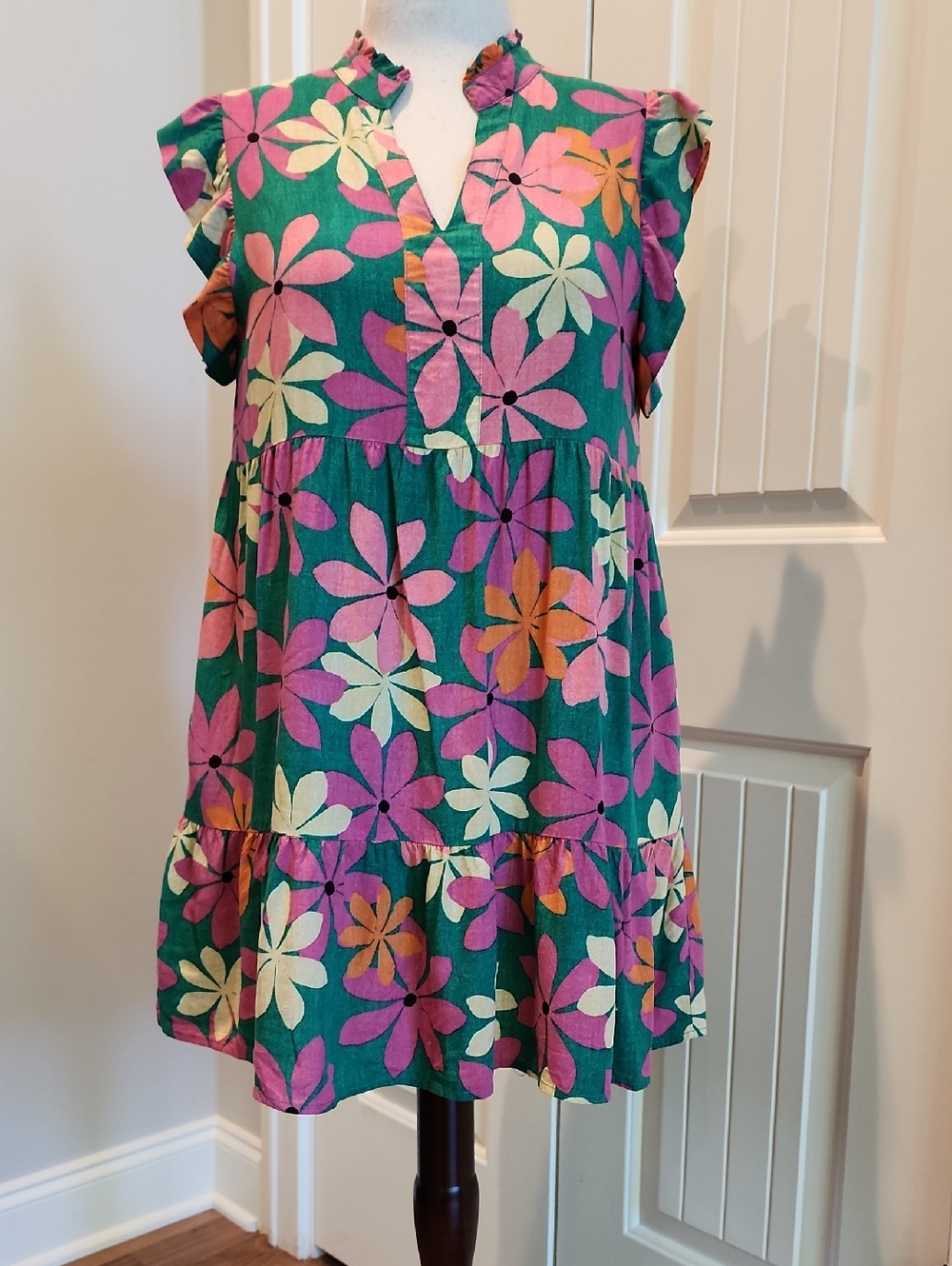 THML Floral, Green, Pink, Orange, Babydoll, SUNDRESS- Small